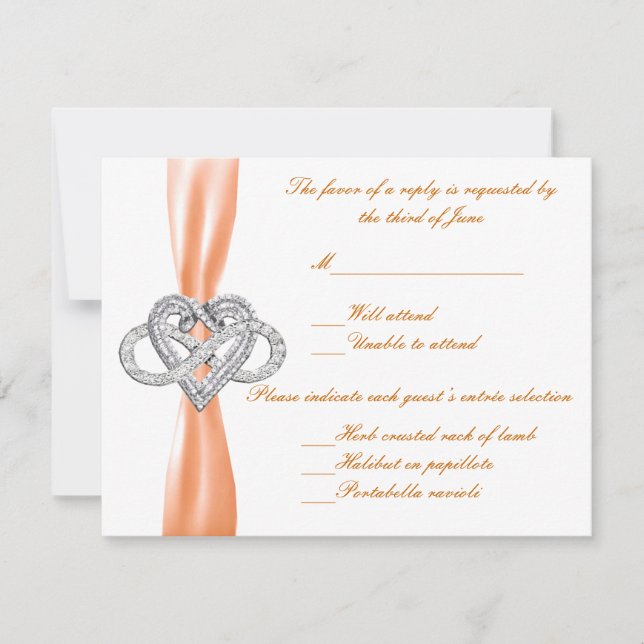 Orange Infinity Heart Response Card RSVP Karte (Vorderseite)