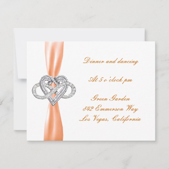 Orange Infinity Heart Wedding Reception Card Einladung (Vorderseite)