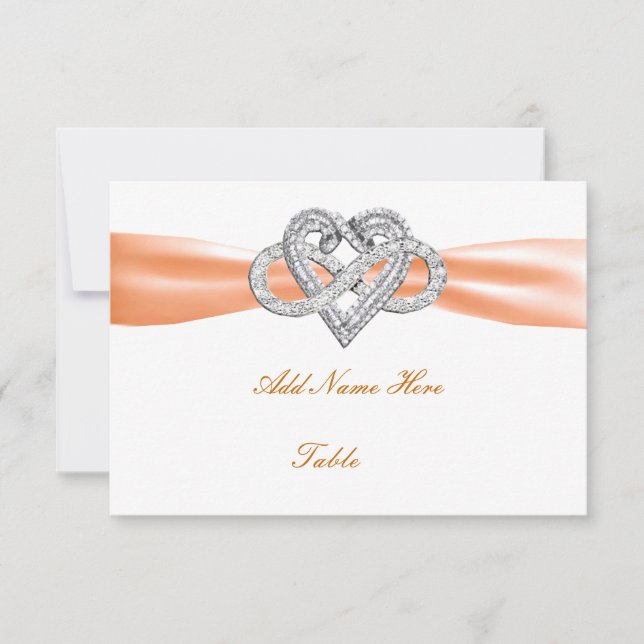 Orange Infinity Heart Wedding Table Platzkarte (Vorderseite)