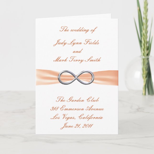 Orange Infinity Wedding Program Card Programm (Vorderseite)