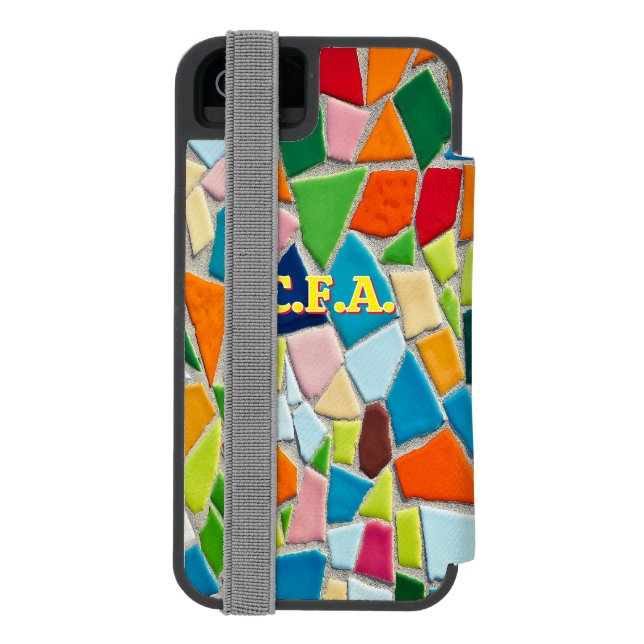 Orange Initialen Mosaik Incipio iPhone Geldbeutel-Hülle (Folio Rückseite)