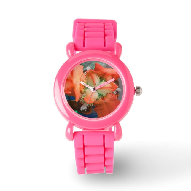 Orange Iris Blume Watch Armbanduhr (Vorderseite)