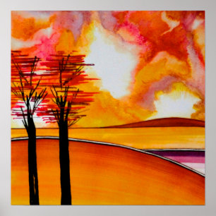 Orange Island Abstrakt Art Poster/print 24x24" Poster