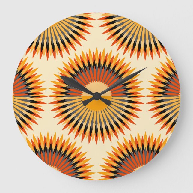 Orange Ivory Blume Sternmuster Große Wanduhr (Vorderseite)