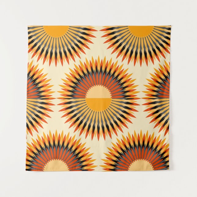 Orange Ivory Blume Sternmuster Wandteppich (Vorderseite)