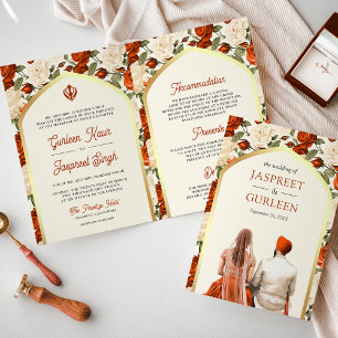 Orange Ivory Floral All in One Sikh Wedding Einladung