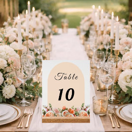 Orange ivory florals arch table number acrylschild