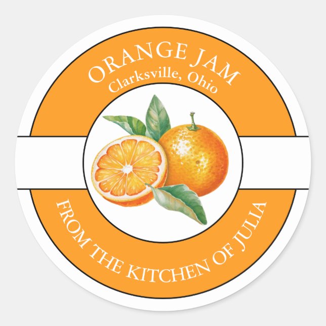 Orange Jam Label Runder Aufkleber (Vorderseite)