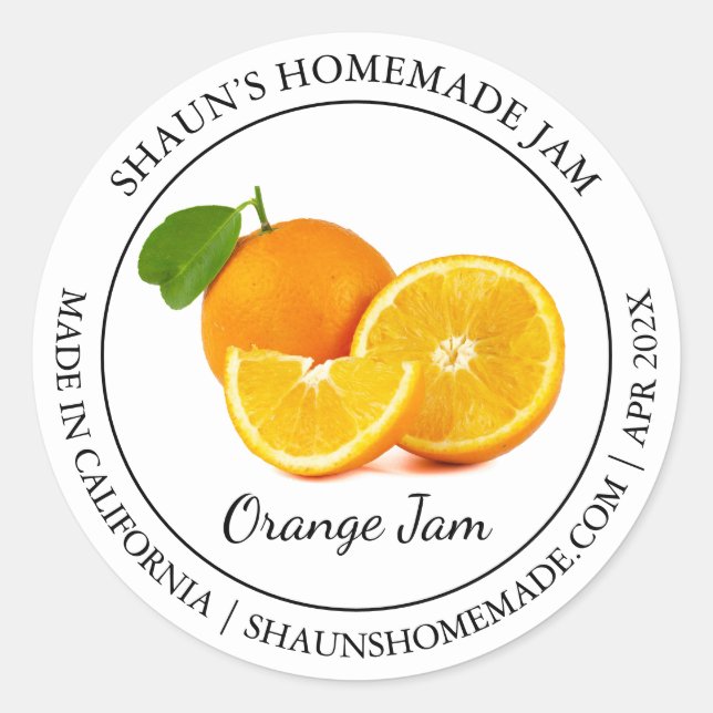 Orange Jam Modern Label Runder Aufkleber (Vorderseite)
