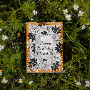 Orange Japanese Kimono Print Flower Postkarte