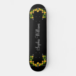 Orange japanische Blume schwarz Skateboard