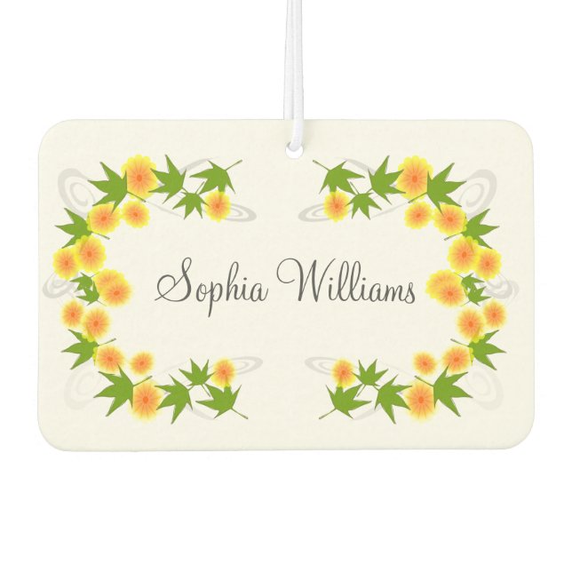 Orange japanische Blume weiß Autolufterfrischer (Vorderseite)