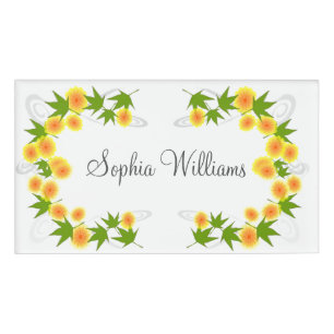 Orange japanische Blume weiß Namenschild