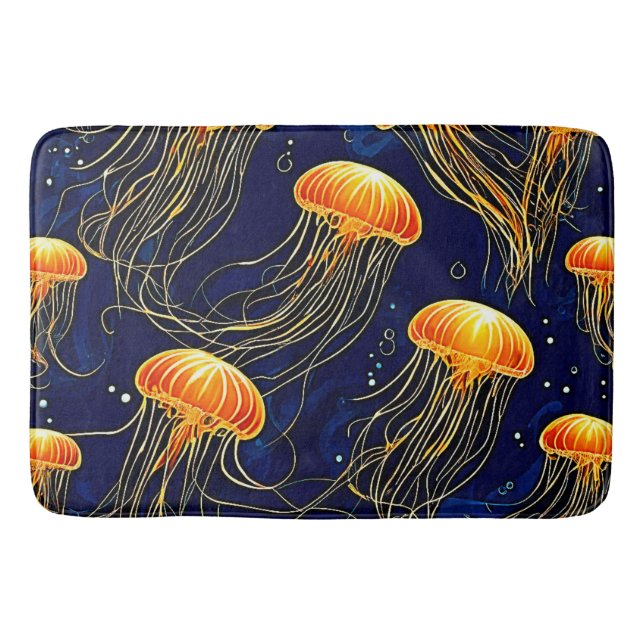 Orange Jellyfish Muster Kunst Badematte (Vorderseite)
