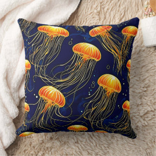 Orange Jellyfish Muster Kunst Kissen
