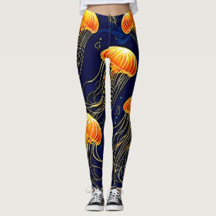 Orange Jellyfish Muster Kunst Leggings