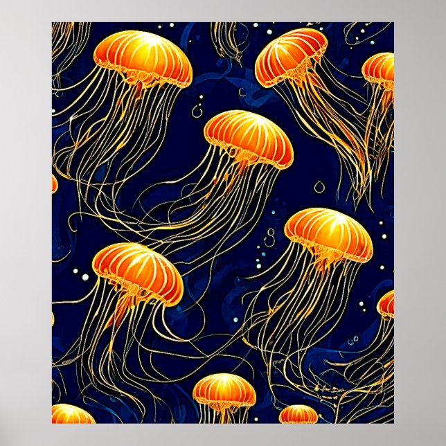 Orange Jellyfish Muster Kunst Poster (Vorne)
