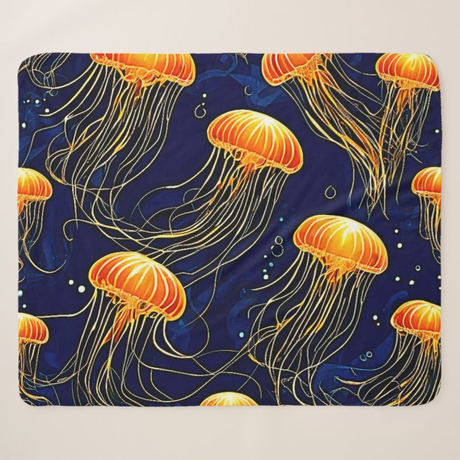 Orange Jellyfish Muster Kunst Sherpadecke (Vorderseite (Horizontal))