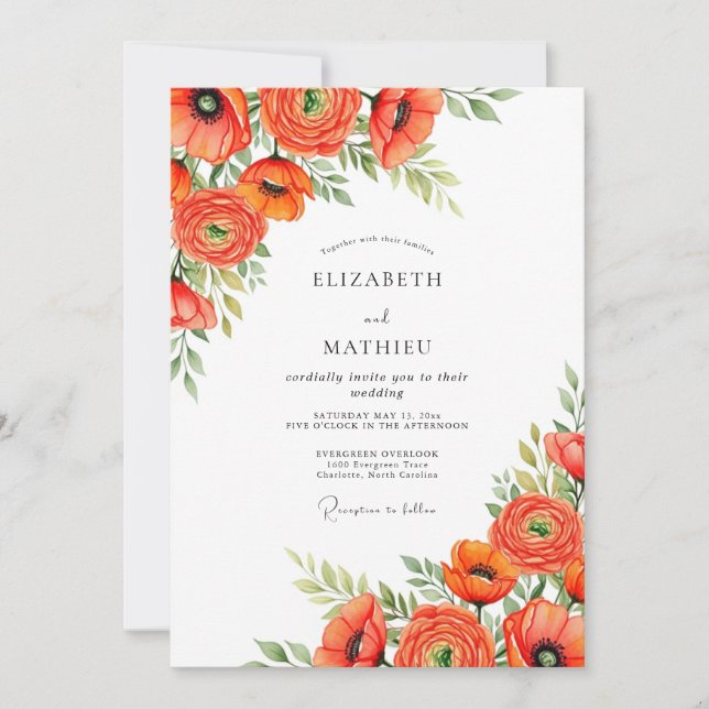 Orange Joyous Meadow Wedding Einladung (Vorderseite)