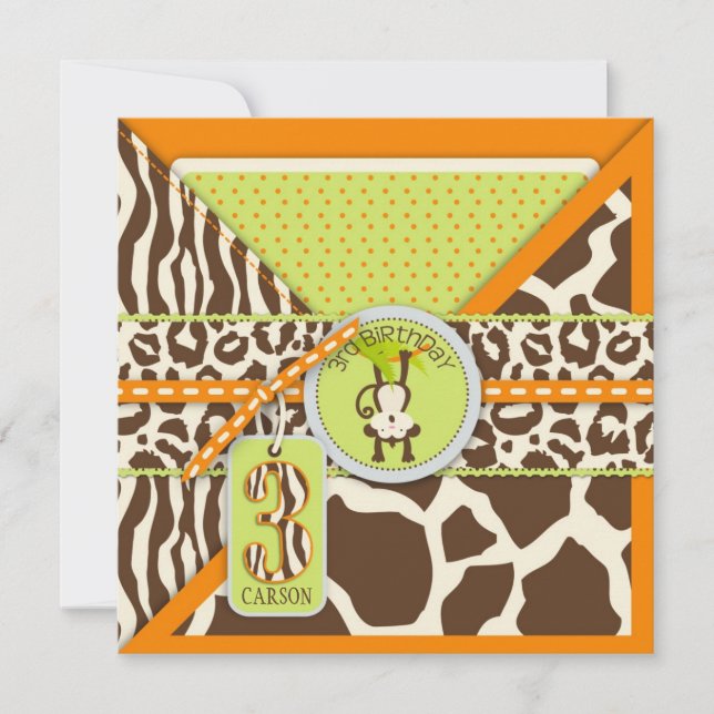 Orange-Jungle-Affe Dritter Geburtstag Einladung (Vorderseite)