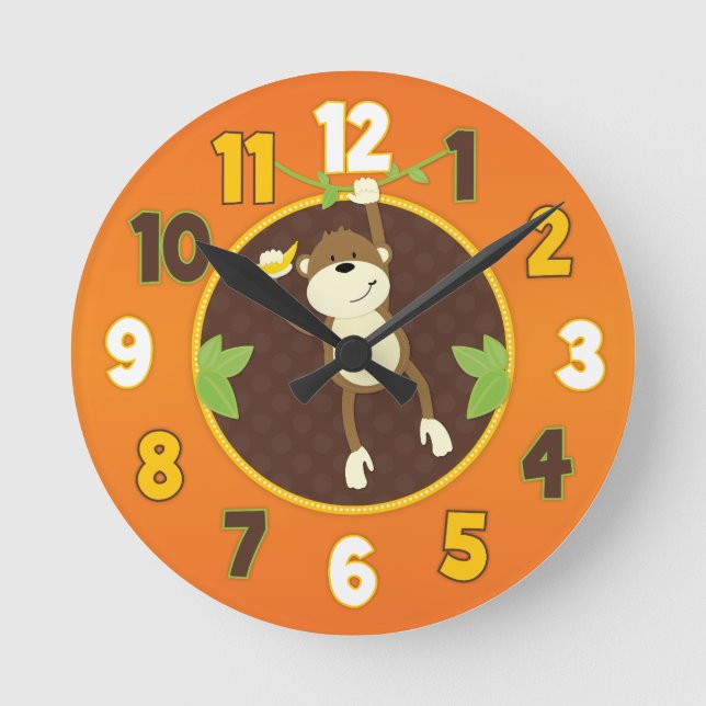 Orange Jungle Safari Monkey Wall Clock Runde Wanduhr (Vorderseite)