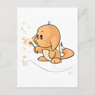Orange Kacheek, das auf einem Löwenzahn wünscht Postkarte