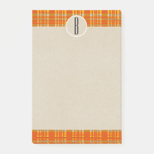 Orange Kariert & Braun Kraft Rustikal Monogramm An Post-it Klebezettel