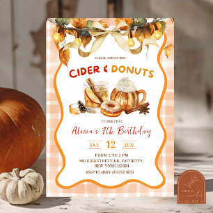 Orange Kariert Cider und Donuts Herbst Geburtstag Einladung