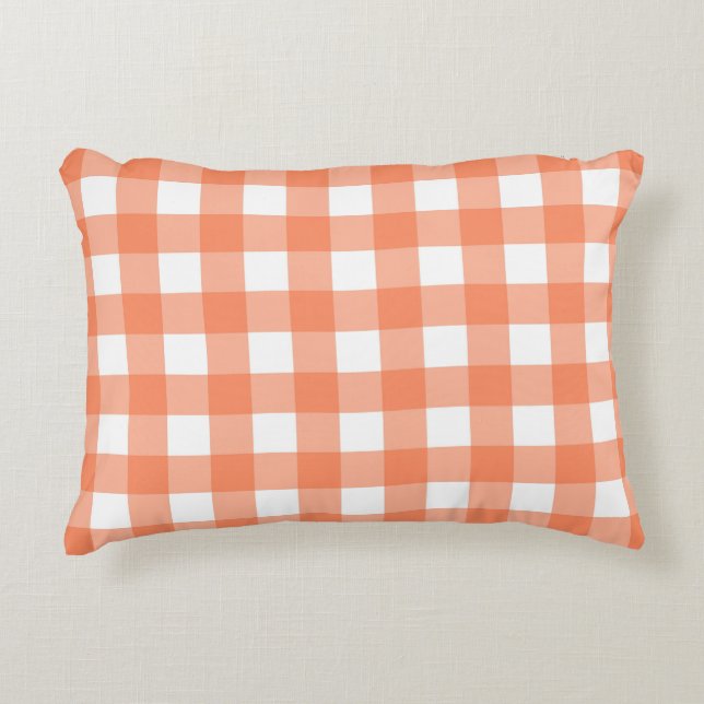 Orange Kariert Dekokissen (Vorderseite)