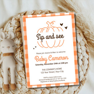 Orange Kariert Fall Pumpkin Sip und sehen Greet Einladung