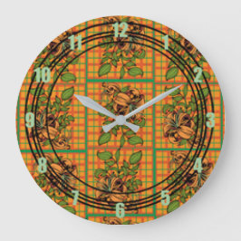 Orange Kariert Floral Cutout Große Wanduhr