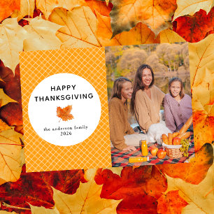 Orange Kariert Happy Thanksgiving Herbst Foto Feiertagskarte
