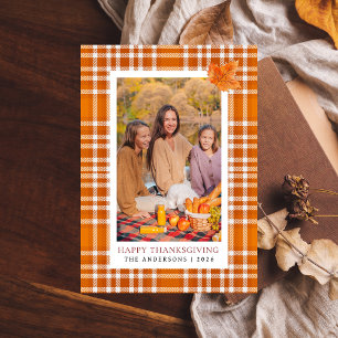 Orange Kariert Happy Thanksgiving Herbst Foto Feiertagskarte