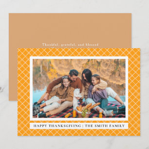 Orange Kariert   Happy Thanksgiving Herbst Foto Feiertagskarte