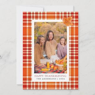 Orange Kariert Happy Thanksgiving Herbst Foto Feiertagskarte