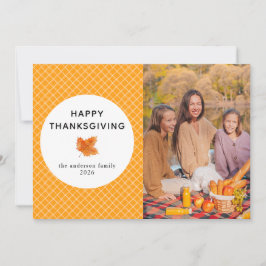 Orange Kariert | Happy Thanksgiving Herbst Foto Feiertagskarte