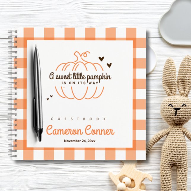 Orange Kariert Little Pumpkin Baby Showbook Notizbuch (Von Creator hochgeladen)