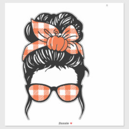 Orange Kariert mit Pumpkin Bandana Messy bun Aufkleber