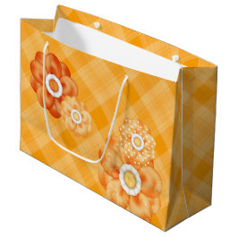 ORANGE KARIERT PATTER MIT ORANGE-BLUME GROßE GESCHENKTÜTE