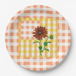 Orange Kariert Sunflower Paperplate Pappteller