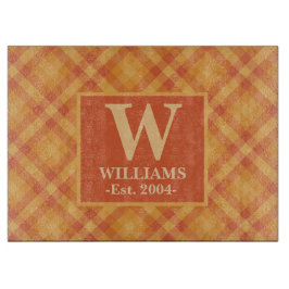 Orange Karierte Herbst FALL Monogram Familie Name  Schneidebrett