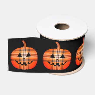 Orange Karierte Jack O' Lanterns Ripsband
