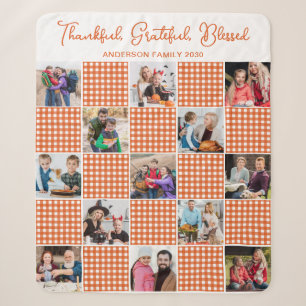 Orange Karierte Personalisierte Familie 13 FotoCol Sherpadecke