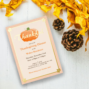 Orange Karo Erntedankfest & Friendsgiving Folieneinladung