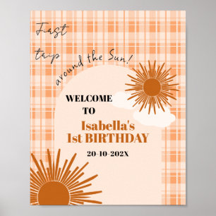Orange Karo Erstes Jahr um die Sonne Geburtstag Poster