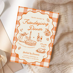 Orange Karo Freunde Erntedankessen Einladung