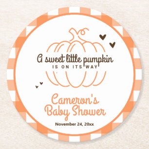 Orange Karo Kariert Little Pumpkin Fall Babydusche Runder Pappuntersetzer