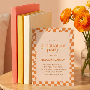 Orange Karo Modern Absolventenparty 2026 Einladung