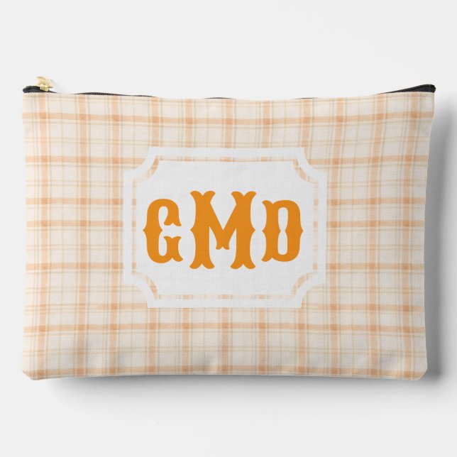 Orange Karo | Monogramm Zubehörtasche (Vorderseite)
