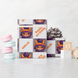 Orange Katze Alles Gute zum Geburtstag Kinder Gebu Geschenkpapier